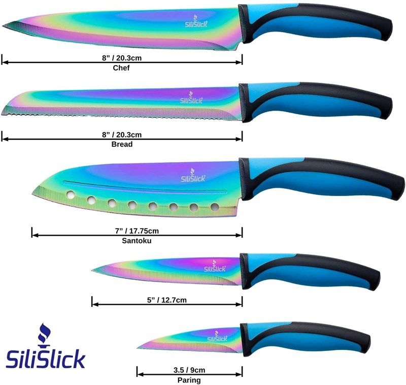 Kitchen Knife Set Titanium Coated 5 Rainbow Blades Starter Set Magnetic  Wall Rac