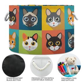 img 3 attached to 🐱 Cute Cats Cartoon Canvas Storage Organizer Basket - Large Round Storage Bin for Home Décor and Toy Storage