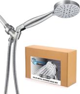 premium all metal hand held shower head with hose and holder: brushed nickel, 3 high pressure sprays, 2.5 gpm flow rate logo
