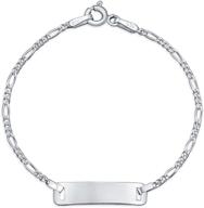 925 sterling silver nickle-free engravable id bracelet - figaro name plate, small wrist 6 inch for women logo