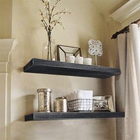 img 4 attached to 🌿 WOOD CITY Black Floating Shelves for Wall - Set of 2, Modern Invisible Wall Mounted Display Shelf with Matte Finish | Perfect for Bathroom Decoration, Office and More