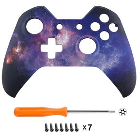 img 2 attached to 🌌 Nebula Galaxy Patterned Soft Touch Faceplate Cover & Grip Replacement Kit for Xbox One Controller (Model 1537/1697)