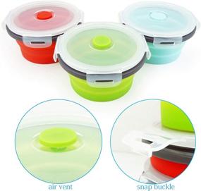 img 1 attached to 🥡 ECOmorning 3-Piece Round Collapsible Lunch Container Set | Silicone Food Storage Containers | Collapsible Camping Bowl with Airtight Silicone Lids | Microwave and Freezer Safe | 350ML Capacity