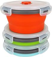 🥡 ecomorning 3-piece round collapsible lunch container set | silicone food storage containers | collapsible camping bowl with airtight silicone lids | microwave and freezer safe | 350ml capacity logo