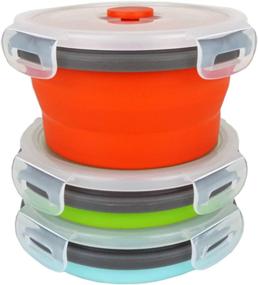 img 4 attached to 🥡 ECOmorning 3-Piece Round Collapsible Lunch Container Set | Silicone Food Storage Containers | Collapsible Camping Bowl with Airtight Silicone Lids | Microwave and Freezer Safe | 350ML Capacity