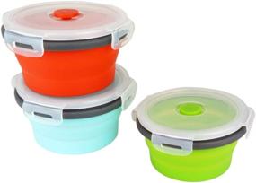 img 2 attached to 🥡 ECOmorning 3-Piece Round Collapsible Lunch Container Set | Silicone Food Storage Containers | Collapsible Camping Bowl with Airtight Silicone Lids | Microwave and Freezer Safe | 350ML Capacity