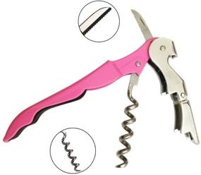 img 3 attached to 🍷 Wine Bottle Opener Waiter Corkscrew, 3-in-1 Multitool: Double Hinged Corkscrew+Serrated Foil Cutter Knife+Cap Opener - High-Quality Metal and Stainless Steel Design (Pink)