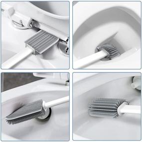 img 2 attached to 🚽 YONAKE Gray Toilet Bowl Brush and Holder Set - Flexible Silicone Bristles, Compact Size with Ventilation Slots for Effective Bathroom Cleaning and Storage