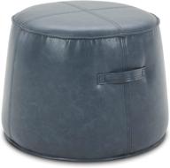 🪑 chita faux leather pouf ottoman: stylish round foot rest for living room chairs, ink blue footstool hassock logo