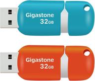🔌 gigastone v10 32gb 2-pack usb2.0 flash drive thumb drive memory stick pen drive capless retractable design (blue&amp;orange): reliable storage solution logo