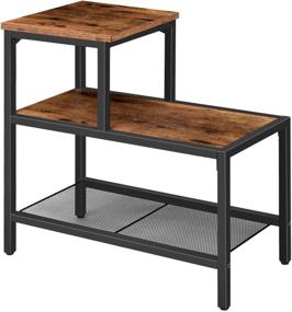 img 4 attached to 🌃 HOOBRO Side Table: 3-Tier Narrow Nightstand with Decorative Ladder Shelf, Industrial Sofa End Table for Small Spaces in Rustic Brown and Black