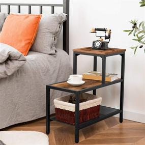 img 2 attached to 🌃 HOOBRO Side Table: 3-Tier Narrow Nightstand with Decorative Ladder Shelf, Industrial Sofa End Table for Small Spaces in Rustic Brown and Black