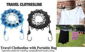 img 3 attached to 👗 Portable Clothesline, 2 Pack with 12 Clothespins, Windproof & Stretchy Retractable Elastic Laundry Clothes Line for Backyard, Vacation, Hotel Clothes Drying Line - Travel Friendly (Black+Blue)