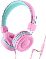 iclever kids headphones with microphone - volume control, wired headphones for online learning/ipad/tablet/travel - pink logo