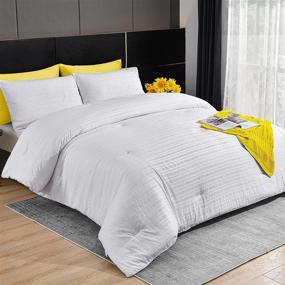 img 4 attached to Atarashi King White Seersucker Comforter Set: All Season Bed Set with Wrinkled Striped Textured Comforter and 2 Pillow Shams (King/CK, 104x90inches, 3 Pieces)