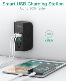 img 3 attached to 🔌 Усовершенствованный розеточный удлинитель с USB C - сетевой фильтр, разветвитель на 5 розеток и 3 USB-зарядки - Многофункциональный адаптер сетевой розетки (черный)