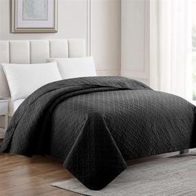 img 3 attached to PU MEI Lightweight Bedspread Quilt Twin Size - Black Coverlet with Embossed Comforter Design - Soft Bed Decor Coverlet for All Seasons