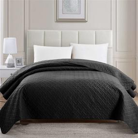 img 4 attached to PU MEI Lightweight Bedspread Quilt Twin Size - Black Coverlet with Embossed Comforter Design - Soft Bed Decor Coverlet for All Seasons