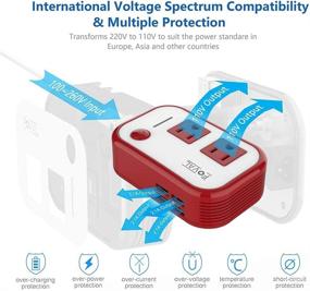 img 3 attached to FOVAL Power Step Down 220V to 110V Voltage Converter with 4-Port USB: Travel Adapter for 150+ Countries Worldwide (Red)