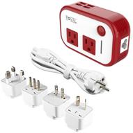 foval power step down 220v to 110v voltage converter with 4-port usb: travel adapter for 150+ countries worldwide (red) logo