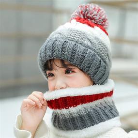 img 3 attached to 🧶 T WILKER 2Pcs Kids Winter Knitted Hats+Scarf Set - Cozy Warm Fleece Lining Cap for Girls
