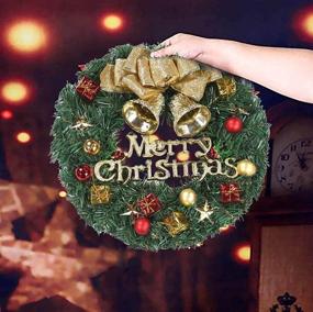 img 1 attached to EOSRAY Christmas Wreath Set: 18 Inch Artificial X'mas Door Wreath with Garland, Hanger & Decorations