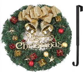 img 4 attached to EOSRAY Christmas Wreath Set: 18 Inch Artificial X'mas Door Wreath with Garland, Hanger & Decorations