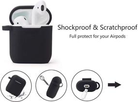 img 3 attached to 🎧 Защитный чехол для наушников Apple Airpods 2&1 Charging Case - Стильный силиконовый чехол с карабином, помпоном и ремешком - Идеальный подарок для девочек и женщин - Черный