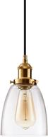 🔦 industrial edison hanging light pendant for kitchen island, clear glass adjustable nylon core ceramic holder lighting fixture for indoor dining room entryway loft - bulb not included (brass) логотип