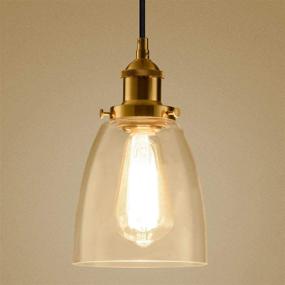 img 3 attached to 🔦 Industrial Edison Hanging Light Pendant for Kitchen Island, Clear Glass Adjustable Nylon Core Ceramic Holder Lighting Fixture for Indoor Dining Room Entryway Loft - Bulb Not Included (Brass)