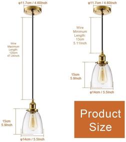 img 2 attached to 🔦 Industrial Edison Hanging Light Pendant for Kitchen Island, Clear Glass Adjustable Nylon Core Ceramic Holder Lighting Fixture for Indoor Dining Room Entryway Loft - Bulb Not Included (Brass)