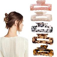 🌿 yuesuo 5pcs large hair claw clips - tortoise shell hair barrettes, french design butterfly jaw clips - leopard print stylish hair accessories for girls, women with thick or thin hair logo