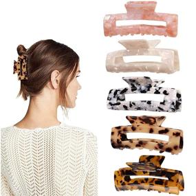 img 4 attached to 🌿 YUESUO 5PCS Large Hair Claw Clips - Tortoise Shell Hair Barrettes, French Design Butterfly Jaw Clips - Leopard Print Stylish Hair Accessories for Girls, Women with Thick or Thin Hair