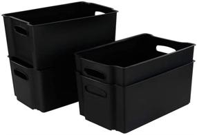 img 4 attached to 📦 HOMMP Stackable Plastic Storage Basket/Storage Bin Organizer - 4-Pack, Black