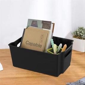 img 1 attached to 📦 HOMMP Stackable Plastic Storage Basket/Storage Bin Organizer - 4-Pack, Black