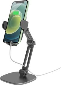 img 4 attached to 📱 Multi-Angle Adjustable Height Desk Phone Stand with Heavy Base, APPS2Car Universal Cell Phones Holder Table Mount for Office Kitchen, Video Calls, Movies, Compatible with iPhone and All Mobile Devices (Black)