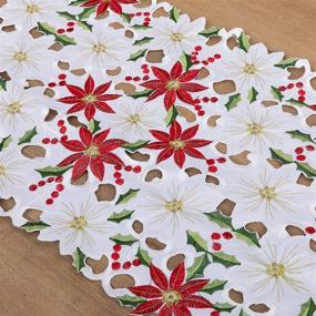 img 3 attached to 🎄 Christmas Flower Table Runner by Joiedomi: Embroidered Poinsettia and Holly Leaf Design for Festive Christmas Decorations