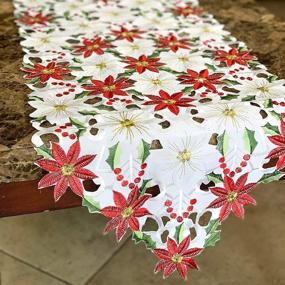 img 4 attached to 🎄 Christmas Flower Table Runner by Joiedomi: Embroidered Poinsettia and Holly Leaf Design for Festive Christmas Decorations