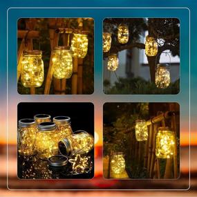 img 3 attached to 🌟 6 Pack Waterproof Solar Mason Jar Lid Lights with 30 LED Fairy Star Firefly Lights, 6 Hangers Included | Ideal for Mason Jar Decor, Patio Wedding Christmas Party Indoor/Outdoor Lighting (Warm White)