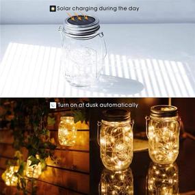 img 2 attached to 🌟 6 Pack Waterproof Solar Mason Jar Lid Lights with 30 LED Fairy Star Firefly Lights, 6 Hangers Included | Ideal for Mason Jar Decor, Patio Wedding Christmas Party Indoor/Outdoor Lighting (Warm White)