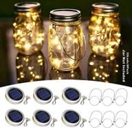 🌟 6 pack waterproof solar mason jar lid lights with 30 led fairy star firefly lights, 6 hangers included | ideal for mason jar decor, patio wedding christmas party indoor/outdoor lighting (warm white) logo