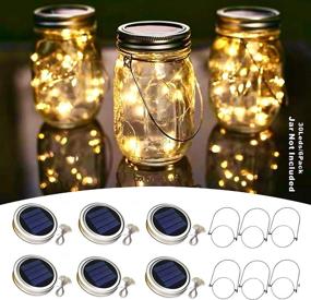 img 4 attached to 🌟 6 Pack Waterproof Solar Mason Jar Lid Lights with 30 LED Fairy Star Firefly Lights, 6 Hangers Included | Ideal for Mason Jar Decor, Patio Wedding Christmas Party Indoor/Outdoor Lighting (Warm White)