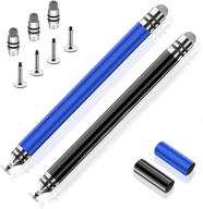 🖊 premium stainless-steel fine tip stylus pen for touch screens - modern stylist pen for ipad, iphone, tablet, laptop, android, samsung, kindle - includes 7 replacement tips (black/blue) logo