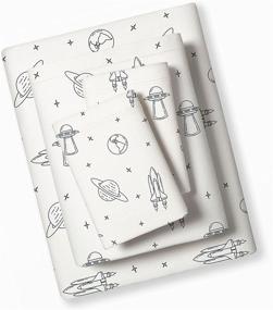 img 4 attached to 🚀 Full Size Bed Sheets Set - Makemake Organics 4 Piece Organic Cotton Sheets, GOTS Certified, Non Toxic, Safe Fitted, Flat Sheet, Pillowcases, Navy Blue Astronaut Design, for Kids (Full)