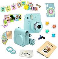 📸 fujifilm instax mini 9 camera bundle with 14 pc instax accessories kit - inclusive of instax case, album, frames &amp; stickers, lens filters, and more (ice blue) logo