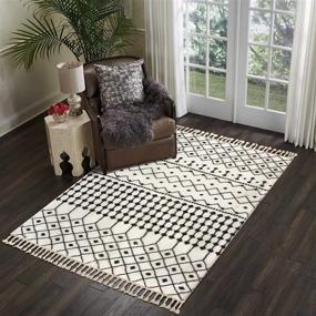 img 2 attached to 🏞️ Lahome Collection Boho Moroccan Area Rug - 4’ X 6’ Non-Slip Geometric Distressed Vintage Ivory Rug with Tassel Accent - Small Throw Rugs for Entryway, Bedroom Decor