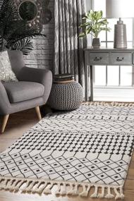 img 3 attached to 🏞️ Lahome Collection Boho Moroccan Area Rug - 4’ X 6’ Non-Slip Geometric Distressed Vintage Ivory Rug with Tassel Accent - Small Throw Rugs for Entryway, Bedroom Decor