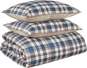 img 4 attached to 🛏️ Eddie Bauer Home Port Gamble Collection Plaid Comforter Set - Queen, Blue - Premium 100% Cotton Soft & Cozy Bedding with Matching Shams - 3-Piece, High-Quality