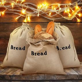 img 1 attached to 🍞 Linen Bread Bags (3-Pack) Burlap Reusable Drawstring Bread Bags 12 x 15 Inch Unbleached Loaves Pastries Bags Handmade Food Storage for Bakery Baguette Picnic Wedding Wrapping Camping