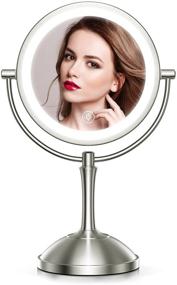 img 4 attached to 💄 Benbilry 8-inch LED Lighted Makeup Mirror with 3 Color Lighting Modes, 1X/10X Magnification, Rechargeable Dimmable Vanity Mirror, 54 LED Lights, Adjustable Brightness, Double-Sided Cordless Cosmetic Mirror